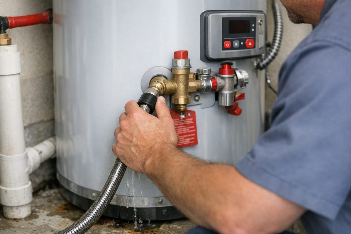 Water heater technician on the Treasure Coast completing an installation