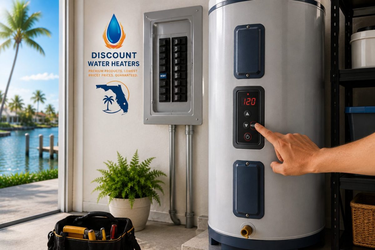 Florida homeowner resetting electric water heater breaker panel